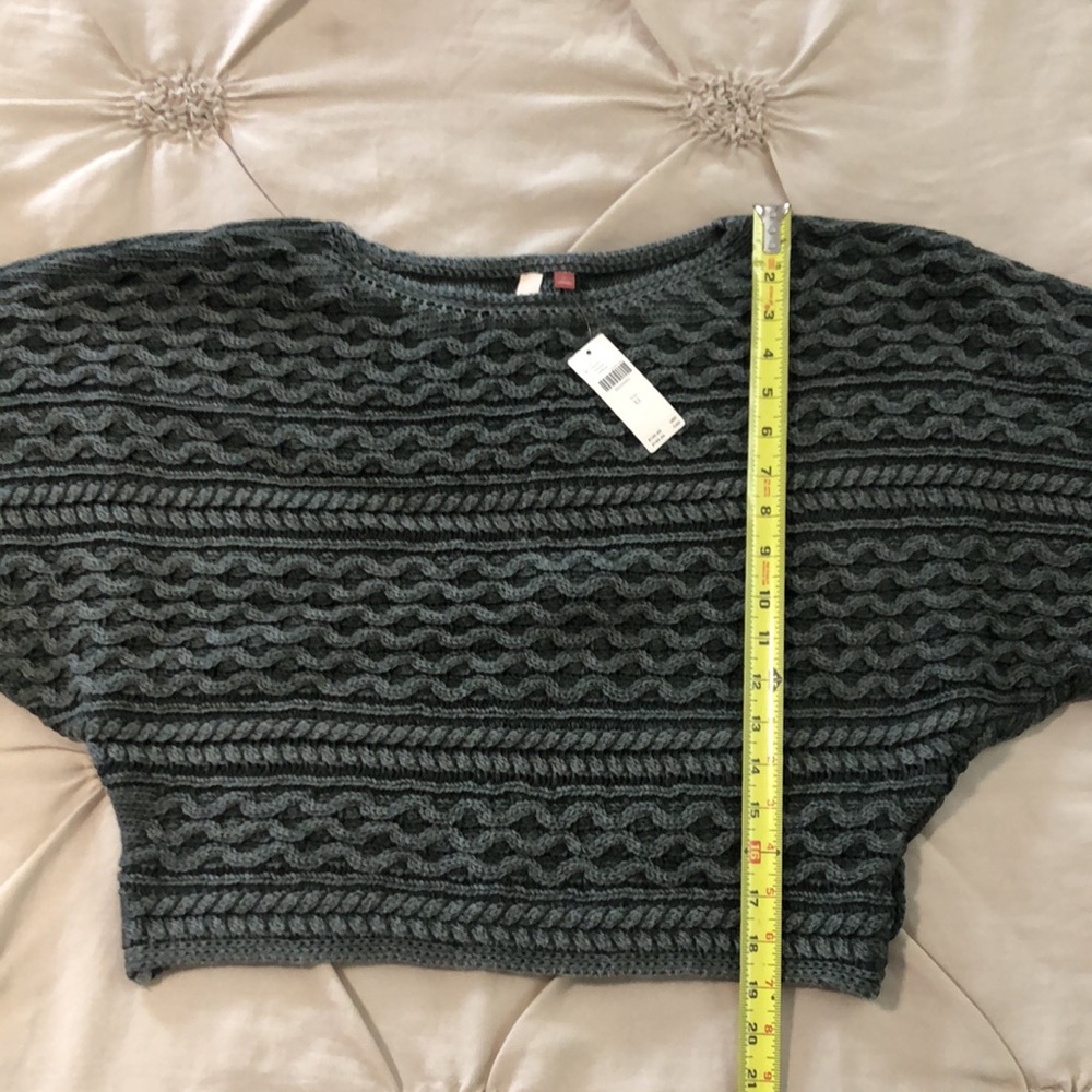 Pilcro Anthropologie green crop 100% cotton XL sweater NWT - Picture 8 of 10